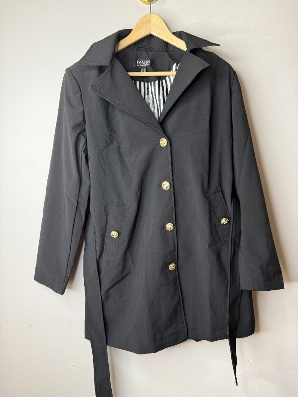 Dennis Basso Regular Water Resistant Trench Coat with Hood Black X-Small {#107-U